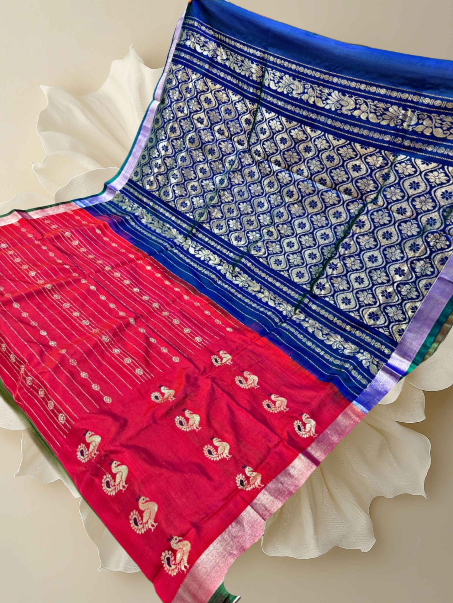 Pure Uppada silk saree with  red and  blue pallu